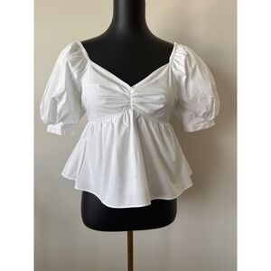 English Factory White Peplum Babydoll Top Sweetheart Neck Smocked Back XS